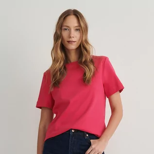 Koszulki i topy damskie - Reserved - T-shirt boxy - Różowy - grafika 1