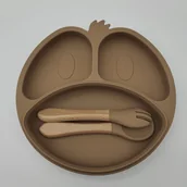 Miseczki i talerzyki dla dzieci - Zestaw Talerz talerzyk przyssawka łyżka widelec BLW SILIKON PREZENT #cool_items - miniaturka - grafika 1