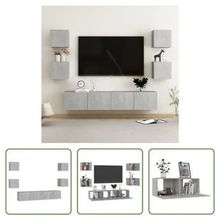 The Living Store 6-częściowa szafka pod telewizor betonowa szara materiał drewnopochodny - Szafki RTV - miniaturka - grafika 1