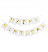Balony i akcesoria - Baner Happy Birthday Girlanda Biała - miniaturka - grafika 1
