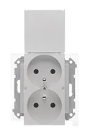 Gniazdka elektryczne - Gniazda podwójne z klapką IP44 z uszczelką, klapka w kolorze Simon 55 - aluminium mat - miniaturka - grafika 1