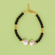 Bransoletki - Bransoletka z bursztynem i perłami - miniaturka - grafika 1