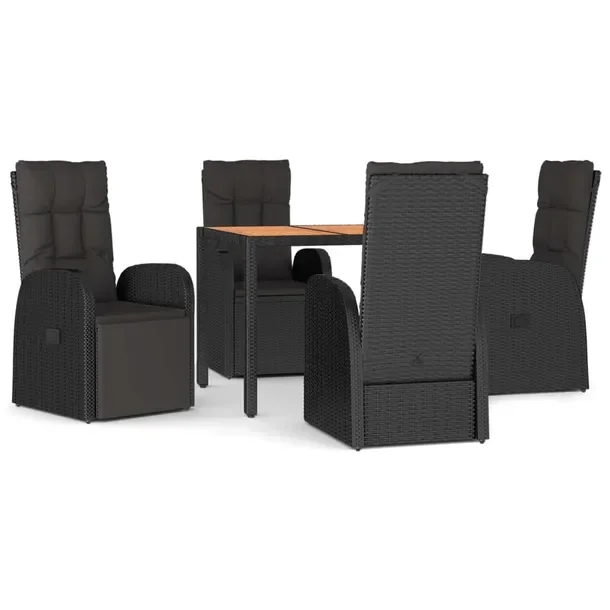 Zestaw mebli ogrodowych z rattanem PE, czarny, 4 krzesła i stół 90x90x75