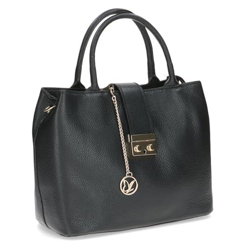 Caprice Damska torba tote bag ze skóry średniej wielkości, czarna (Black Nappa), Czarna papka