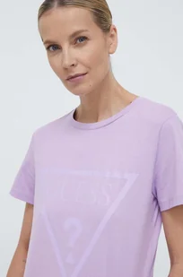 Guess t-shirt bawełniany kolor fioletowy - Koszulki sportowe damskie - miniaturka - grafika 1