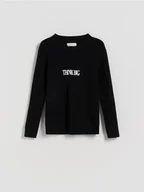 Bluzy dla chłopców - Reserved - Bawełniany sweter z nadrukiem - czarny - miniaturka - grafika 1