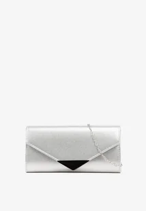Srebrna Torebka Kopertówka z Łańcuszkiem Zdobiona Metaliczną Aplikacją Idalinna - Torebki damskie - miniaturka - grafika 1