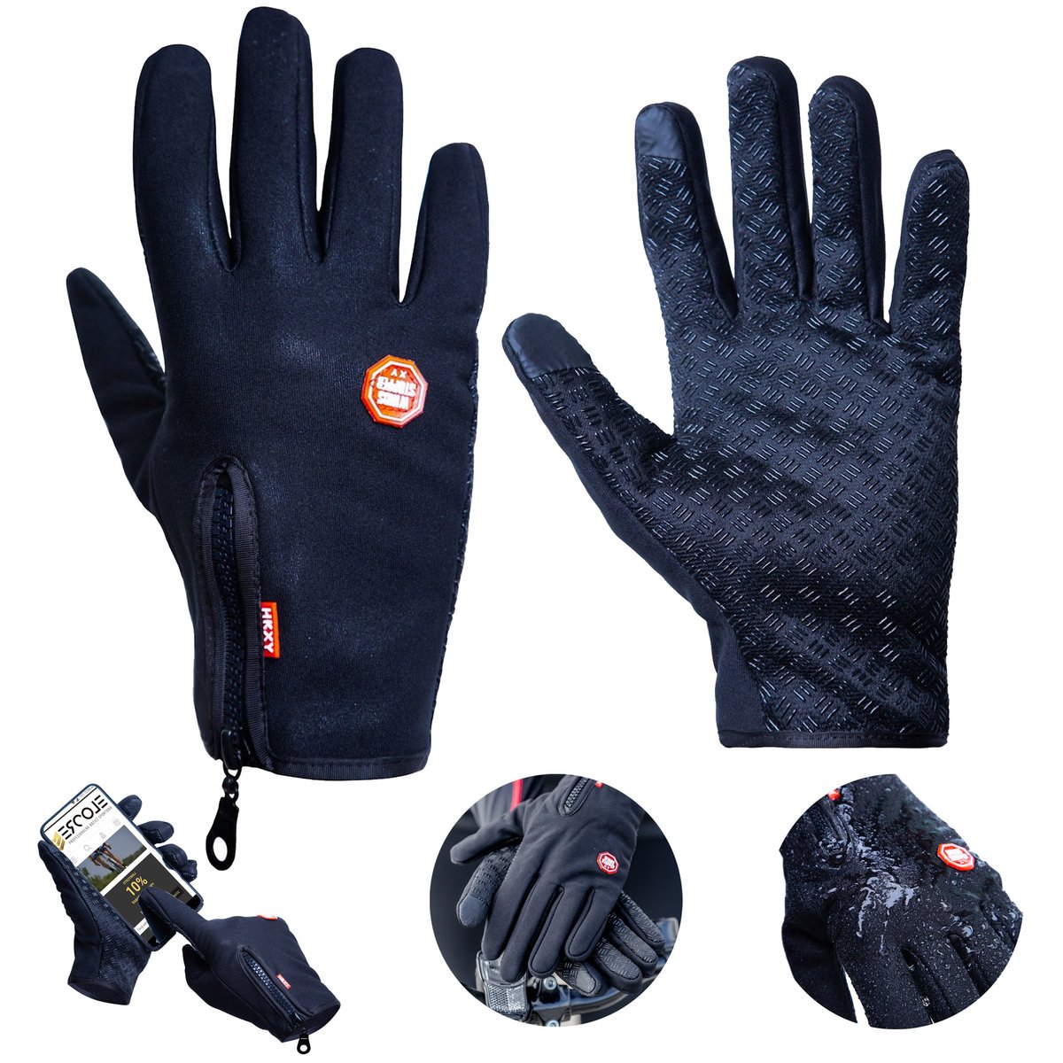 RĘKAWICZKI ROWEROWE ZIMOWE XXL MĘSKIE DAMSKIE CZARNE DOTYKOWE CIEPŁE MESZEK