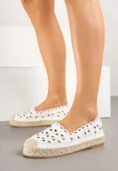 Espadryle damskie - Białe Płaskie Espadryle Ażurowe Ozdobione Plecionką Sefiena - miniaturka - grafika 1
