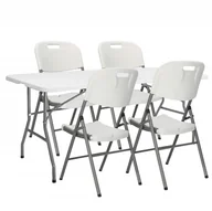 Meble ogrodowe - Meble turystyczne składane, stół 180x74 cm z 4 krzesłami zestaw cateringowy ogrodowy biały - miniaturka - grafika 1