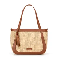 Torebki damskie - Damska torebka na ramię z plecionki beżowo - brązowa - miniaturka - grafika 1