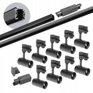 Lampy sufitowe - Zestaw szynowy 3 fazowy 9x Lampa GU10 +szyna 1m +szyna 2m łącznik Czarny - miniaturka - grafika 1