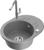 Zlewozmywaki z baterią - Mexen Kevin zlewozmywak granitowy 1-komorowy z ociekaczem i baterią kuchenną Flora, szary - 6517-71-670401-06 - miniaturka - grafika 1