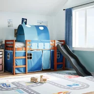 Łóżka dla dzieci i młodzieży - vidaXL vidaXL Dziecięce łóżko na antresoli, z tunelem, niebieskie, 90x200 cm - miniaturka - grafika 1