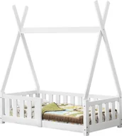 Łóżka dla dzieci i młodzieży - [en.casa] Łóżko dziecięce 70x140cm białe z zabezpieczeniem przed wypadnięciem w kształcie tipi wykonane z drewna sosnowego łóżko młodzieżowe łóżko drewniane łóżko domowe - miniaturka - grafika 1