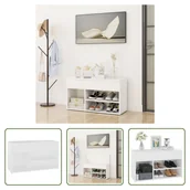 Szafki na buty - The Living Store Ławka na buty biała 80x30x45 cm Materiał drewnopochodny - miniaturka - grafika 1