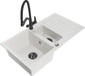 Zlewozmywaki z baterią - Mexen Matias zlewozmywak granitowy 1,5-komorowy z ociekaczem i baterią kuchenną Duo, biały - 6502-20-671701-70-B - miniaturka - grafika 1