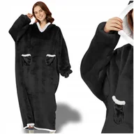 Bluzy damskie - KOCO BLUZA OVERSIZE DŁUGA CIEPŁA KOC BLUZA DAMSKA Z KAPTUREM NA WALENTYNKI - miniaturka - grafika 1