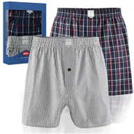 Majtki męskie - Lee Cooper Bokserki Męskie Luźne 2 sztuki Bawełniane Granat Paski Rozmiar M - miniaturka - grafika 1