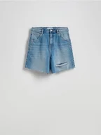 Spodenki damskie - Reserved - Jeansowe szorty z przetraciem - niebieski - miniaturka - grafika 1