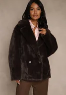 Kurtki damskie - Brązowa Dwurzędowa Kurtka Futerko o Fasonie Oversize Manella - miniaturka - grafika 1