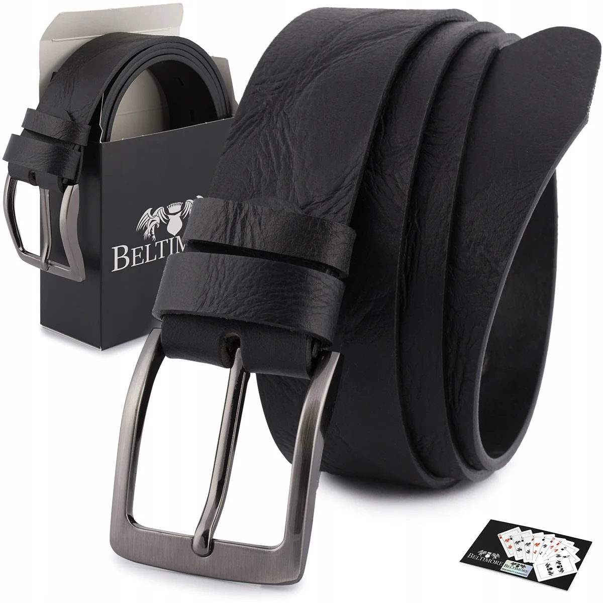 Pasek męski skórzany premium szeroki 4 cm klasyczny czarny licowy Beltimore