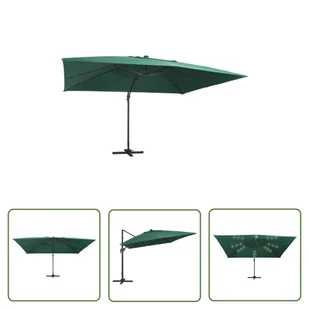 The Living Store Parasol z LED i aluminiowym słupkiem - 400x300 cm - zielony - Parasol Wiszący - Parasole ogrodowe - miniaturka - grafika 1