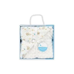 Interbaby Kocyk dziecięcy 80x110 Misie kremowy niebieski mikrofibra z tłoczonymi bąbelkami - Koce i narzuty dla dzieci - miniaturka - grafika 1