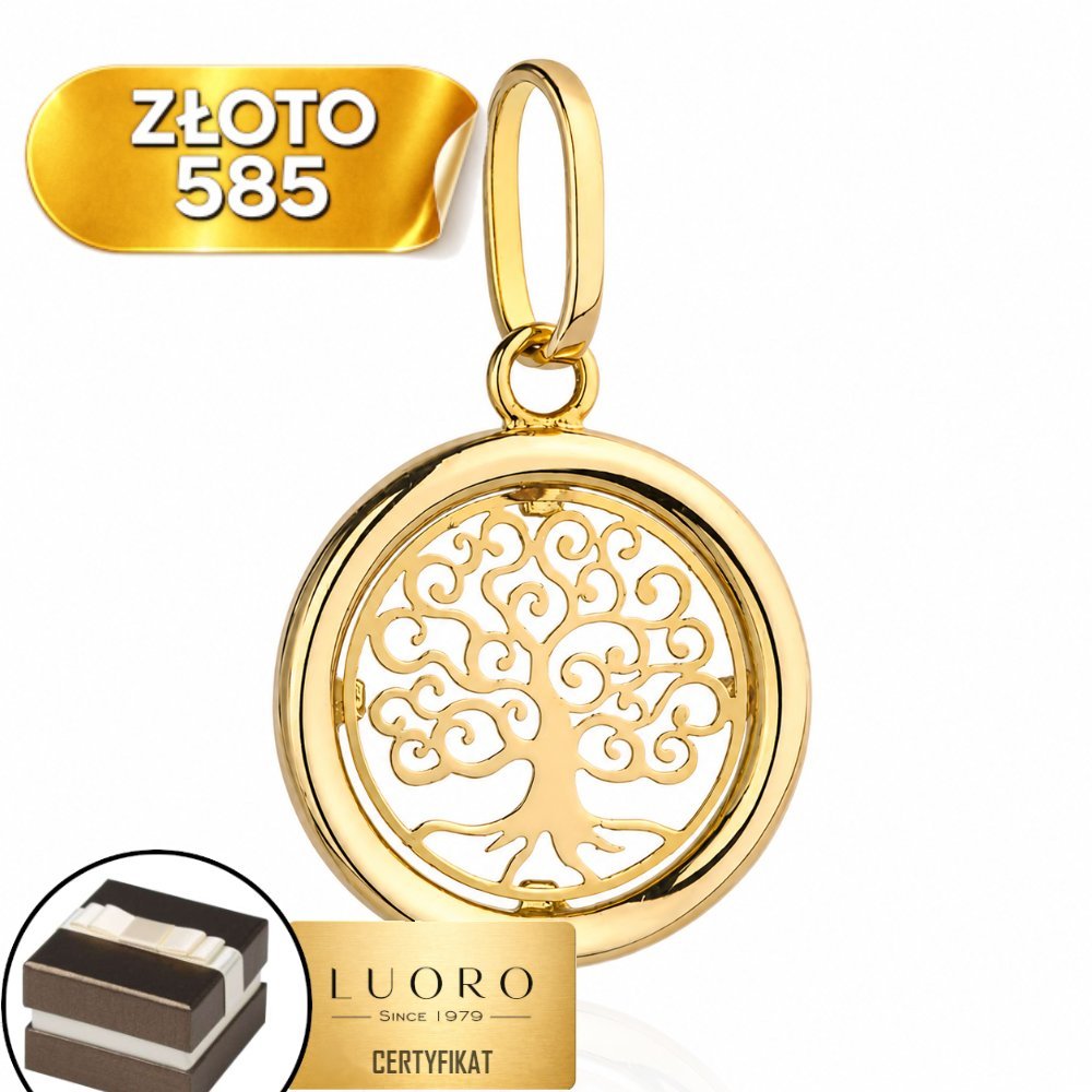 ZAWIESZKA ZŁOTA 585 14K DRZEWKO SZCZĘŚCIA W KÓŁKU 2,1 CM ELEGANCKA