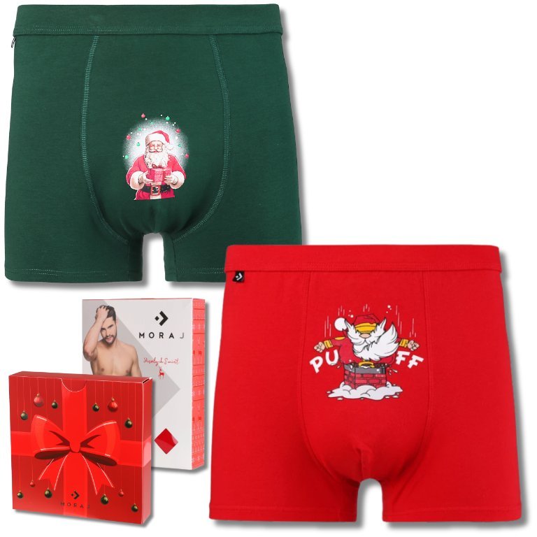 ŚWIĄTECZNE BAWEŁNIANE BOKSERKI MĘSKIE PREZENT MIKOŁAJ ŚWIĘTA 2PAK MORAJ XXL