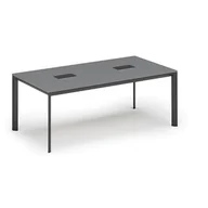 Stoły i stoliki do biura - Stół PRIMO INVITATION 2000 x 1000 x 740, grafit + 2x port blatowy TYP III, czarny - miniaturka - grafika 1