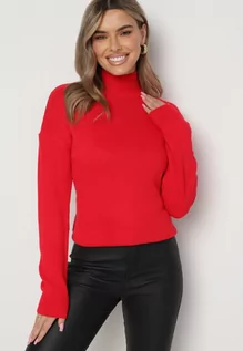 Swetry damskie - Czerwony Asymetryczny Sweter z Półgolfem i Ściągaczami Averssa - grafika 1