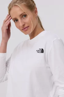 Bluzki damskie - The North Face Longsleeve bawełniany kolor biały - grafika 1