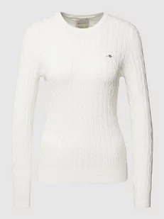Sweter z dzianiny z detalem z logo - Swetry damskie - miniaturka - grafika 1