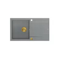 Zlewozmywaki - QUADRON Zlewozmywak EVAN 111 szary, elementy złote, k.pneum. HCQE8650U5_PVDG1_P2O0 - miniaturka - grafika 1