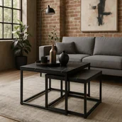 Ławy i stoliki kawowe - Zestaw Stolików Kawowych JUNO Czarny Marmur/Czarny do Salonu Glamour Nowoczesny - miniaturka - grafika 1