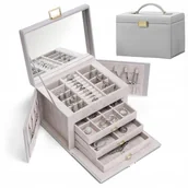 Biżuteria - akcesoria - DUŻA SZKATUŁKA NA BIŻUTERIĘ ZE SKÓRY PU Z LUSTREM 4 POZIOMY ORGANIZER LEKKI - miniaturka - grafika 1