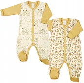 Pajacyki dla niemowląt - PAJAC pajacyk 2Pak KLEKLE r 68 Misie Osiołki BEŻ - miniaturka - grafika 1