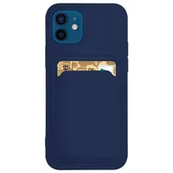 Etui i futerały do telefonów - Card Case silikonowe etui portfel z kieszonką na kartę dokumenty do Samsung Galaxy S21 Ultra 5G granatowy - miniaturka - grafika 1