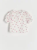 Bluzki dla dziewczynek - Reserved - Wzorzysta bluzka z bufkami - złamana biel - miniaturka - grafika 1