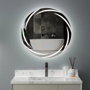 WISFOR Lustro łazienkowe LED okrągłe 80 cm, lustro ścienne z przełącznikiem dotykowym, ściemniacz przeciwmgielny do makijażu w łazience i sypialni, 3 kolory światła, energooszczędność IP56 - Lustra - miniaturka - grafika 1