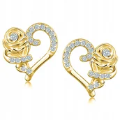 Biżuteria dla dzieci - KOLCZYKI SREBRNE POZŁACANE RÓŻE SERCA WKRĘTKI - miniaturka - grafika 1