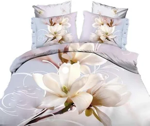 Pościel 3D - Kwiaty Magnolie krem/szara - 160x200 - 3 części - Pościel - miniaturka - grafika 1