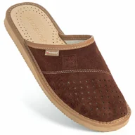 Kapcie męskie - PanSzew Kapcie Męskie Pantofle ZAMSZOWE Klapki POLSKIE Brązowe 40-46 - miniaturka - grafika 1