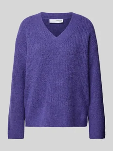 Sweter z dzianiny z dekoltem w serek model ‘ALVIA’ - Swetry damskie - miniaturka - grafika 1