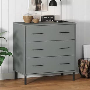 vidaXL Komoda OSLO z 3 szufladami, szara, 77x40x79,5 cm, lite drewno - Komody - miniaturka - grafika 1