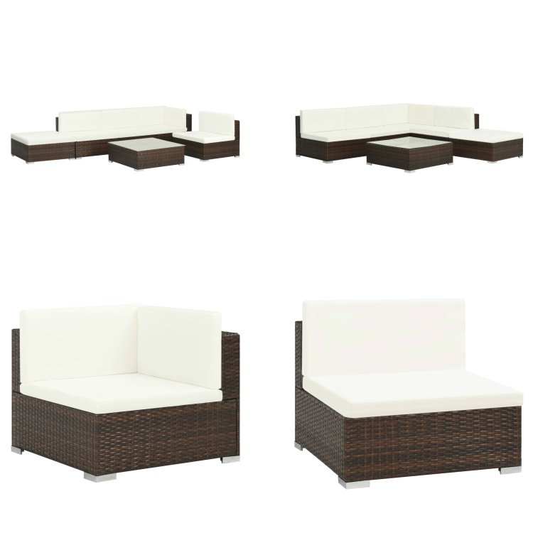 vidaXL 6-częściowy zestaw wypoczynkowy do ogrodu z poduszkami z polirattanu brązowy - Zestaw sof ogrodowych - Zestawy sof ogrodowych - Zestawy sof ogrodowych - Zestawy sof ogrodowych