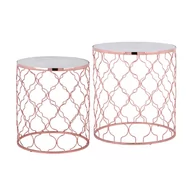 Ławy i stoliki kawowe - Zestaw 2 stolików bocznych okrągłych Ø 40/45 cm Biały metal i marmur - miniaturka - grafika 1