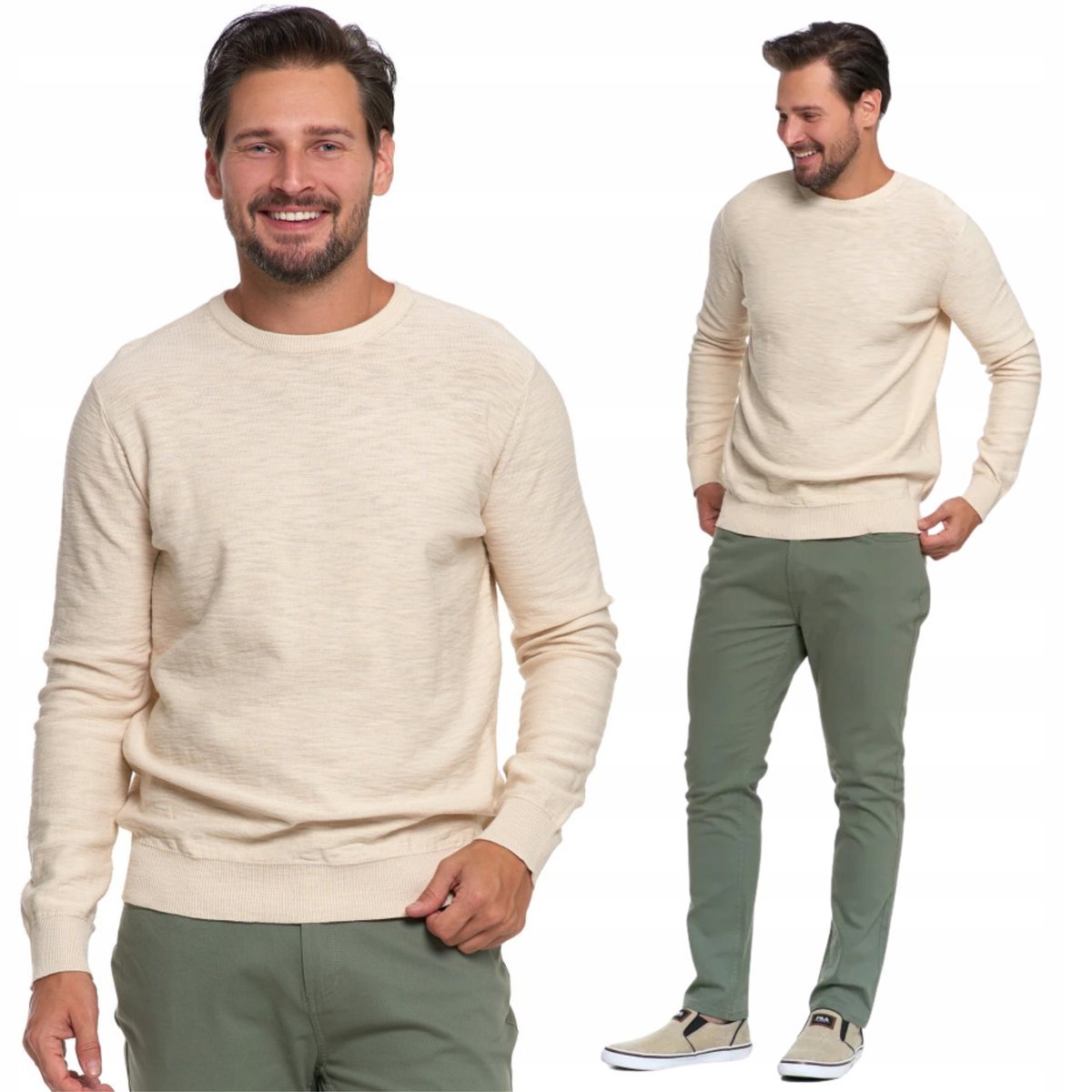 SWETER MĘSKI BAWEŁNIANY ELEGANCKI KLASYCZNY MODNY 100% BAWEŁNA MORAJ S BEIGE