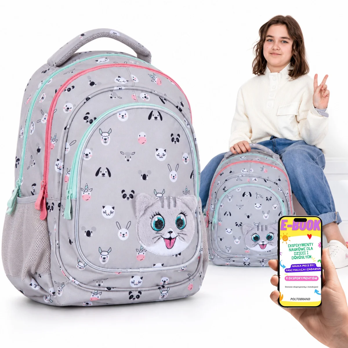 PLECAK SZKOLNY ASTRABAG dla Dziewczynki Klasa 1-3 A4 20L Kotek + E-BOOK